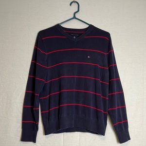 Tommy Hilfiger Extra Small Navy Blue and Red Striped Sweater